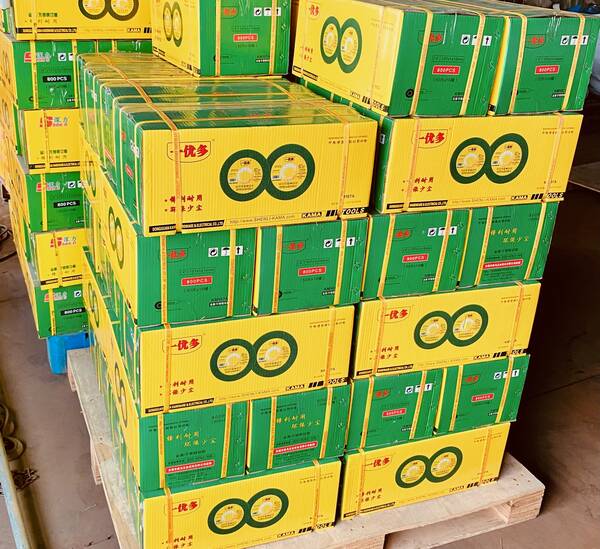 The finished grinding wheels are packed and ready for shipment.